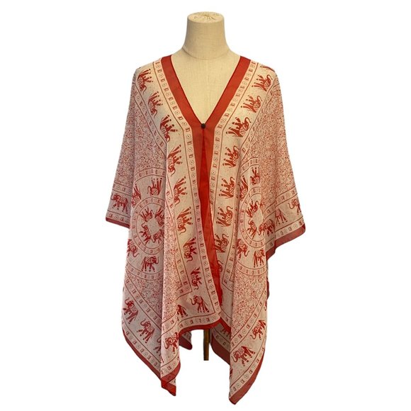 Tag Missing Accessories - Caftan Kimono Style Wrap or Cover with Elephants - One Size